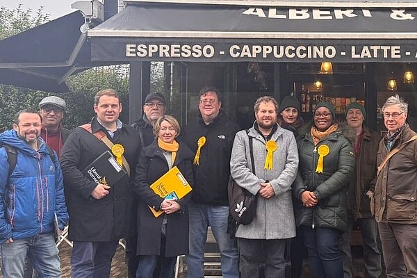 Lib Dem volunteers at a coffee shop