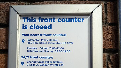 Closure Sign outside Chingford Police Station